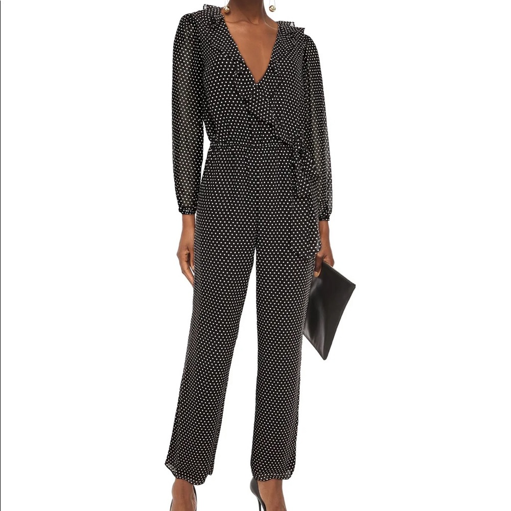 MICHAEL MICHAEL KORS
Wrap-effect ruffled polka-dot crepe de chine jumpsuit